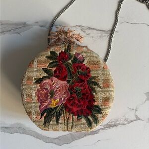 Anthropologie Floral Embroidered Circle Clutch bag